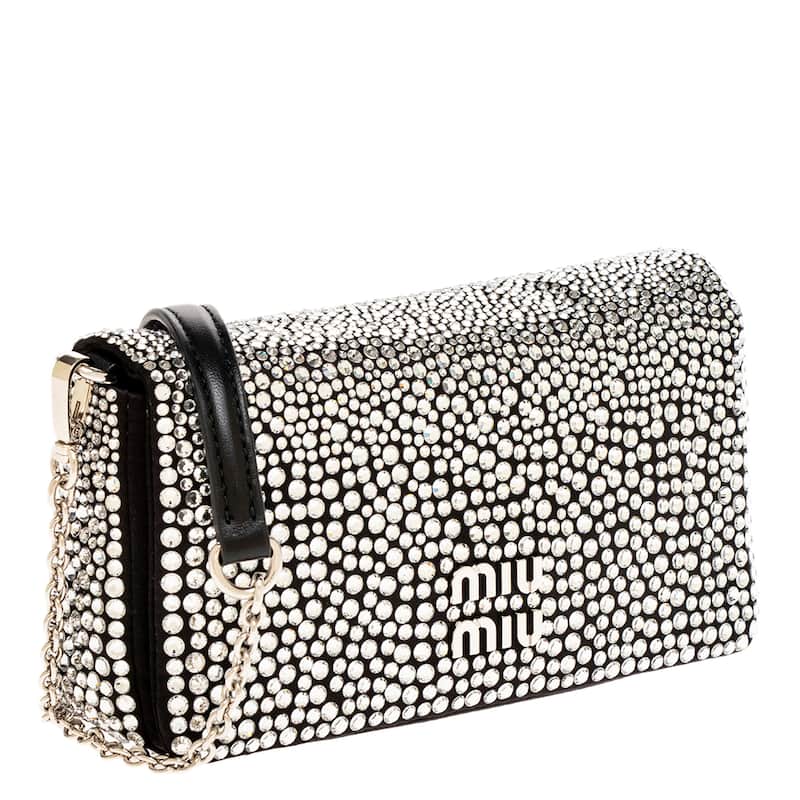 Miu Miu Crystal Embellished Satin Mini Shoulder Bag