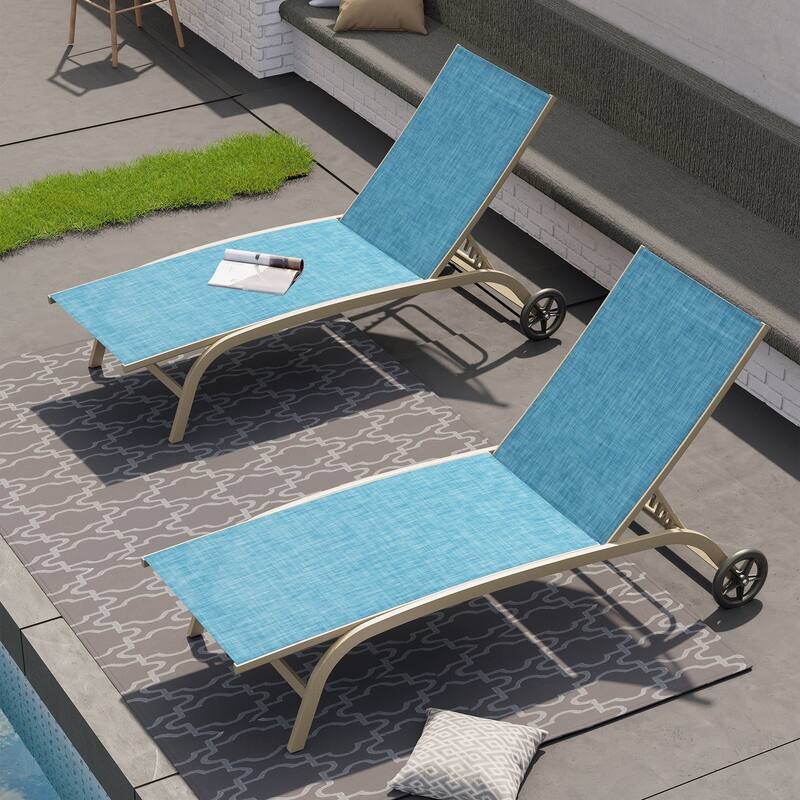 Crestlive Outdoor Aluminum Adjustable Chaise Lounge Chairs with Wheels Set of 2/4 - See the Picture