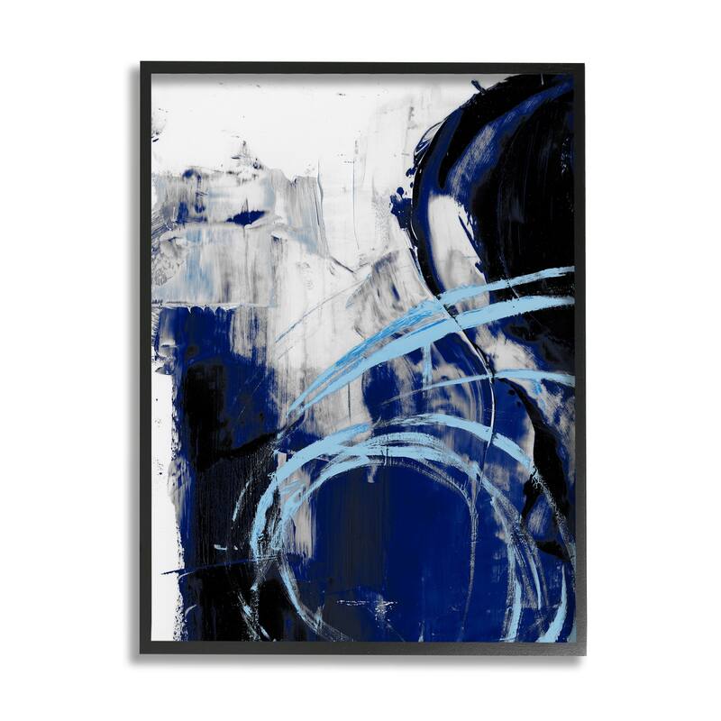 Stupell Chaotic Blue Movements Indigo Abstract Design Framed Wall Art - 16 x 20 - Black