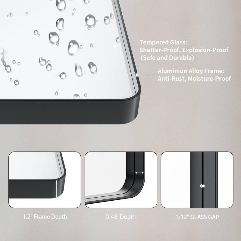 40x32 Inch Black Aluminium Frame Bathroom Mirror