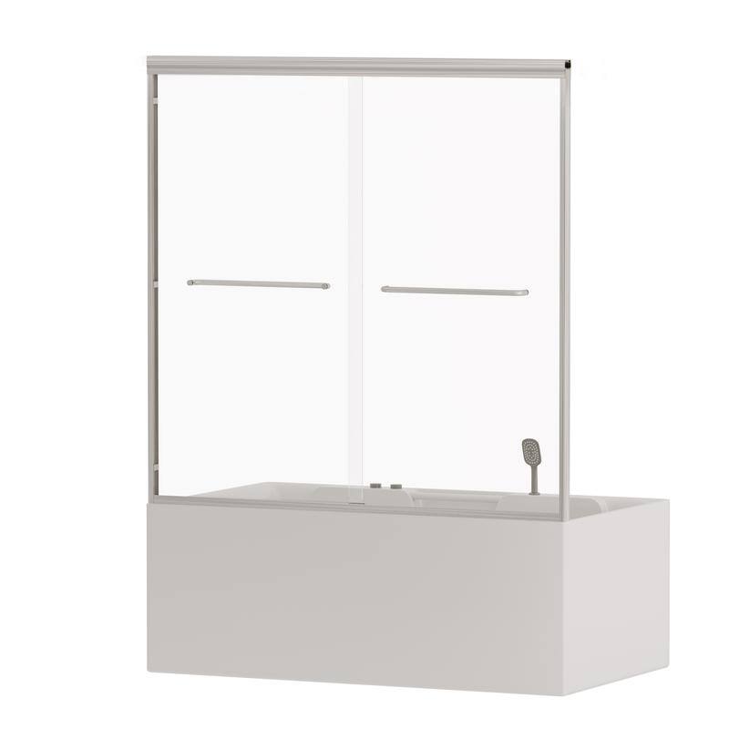 ABRUZZO 56-60" W x 58" H Double Sliding Semi-Frameless Tub Door 1/4" (6mm) Tempered Glass Aluminum Alloy Frame