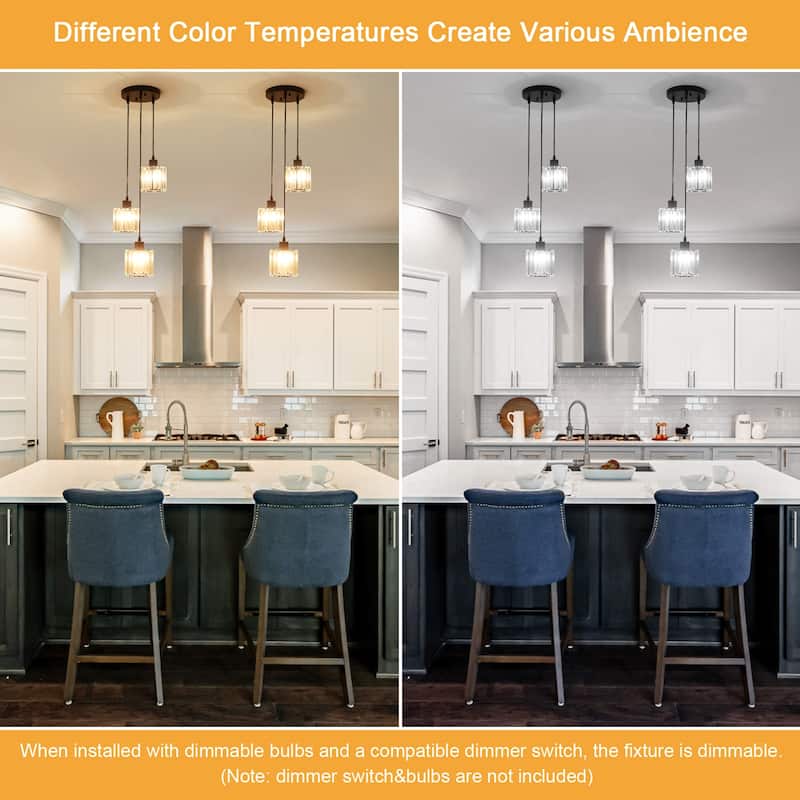 Modern 3-Light Crystal Chandelier, Kitchen Island Pendant Lights, Classic Semi Flush Mount Chandelier for Dining Room