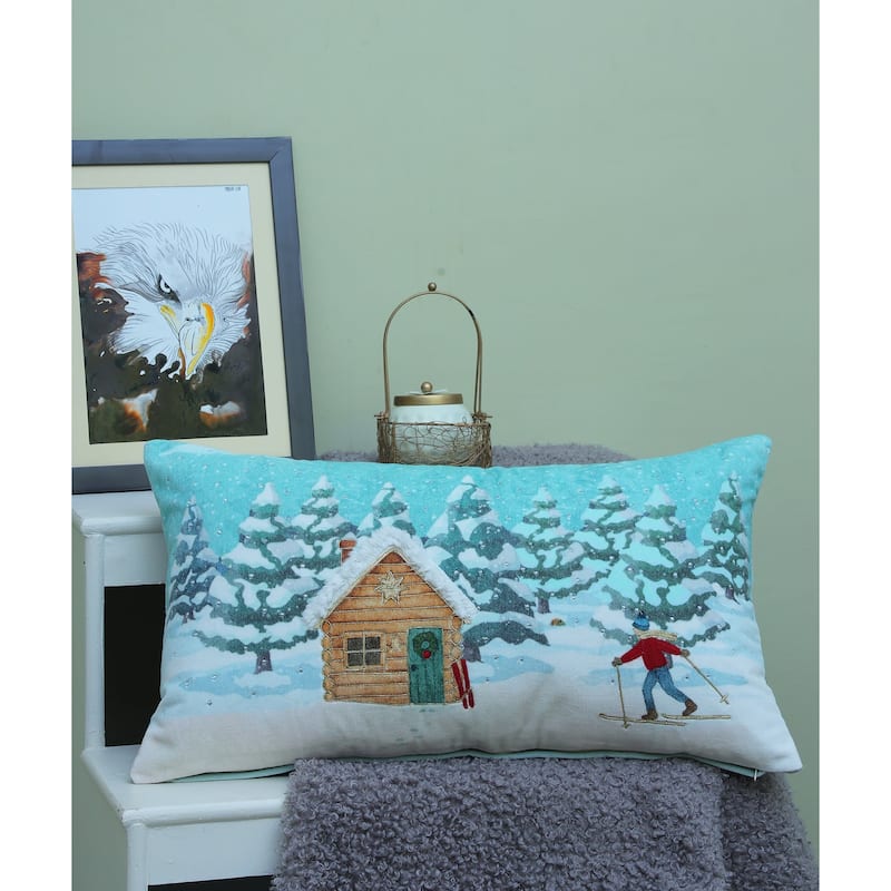 Vibhsa Alpine Holiday Christmas Skier Decorative Pillow, 14"X24"