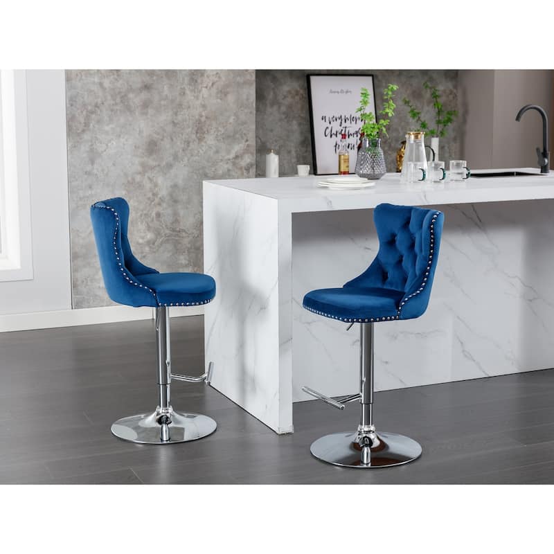 Swivel Bar Stools with Adjustable Height, Counter Height Stools Dining Chair with Rivet Trim and Waist Support, Set of 2