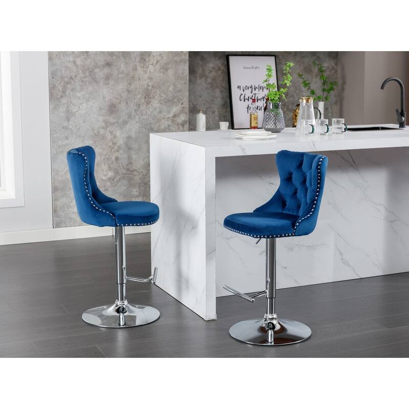 Swivel Velvet Barstools Adjusatble Seat Height From 25-33 Inch