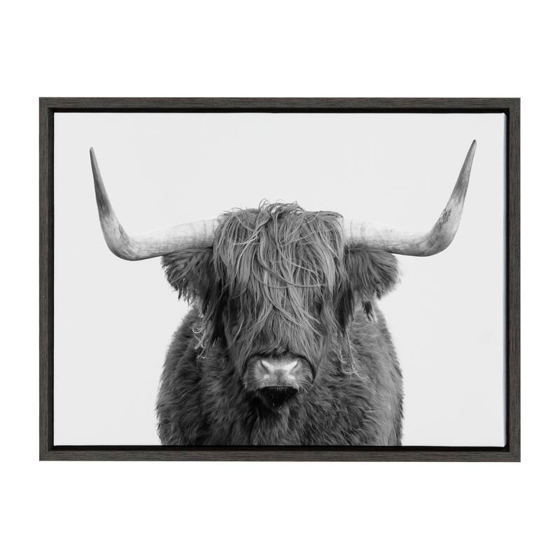 Kate and Laurel Sylvie Highland Cow Framed Canvas By Amy Peterson - 18x24 - Plastic - Grey