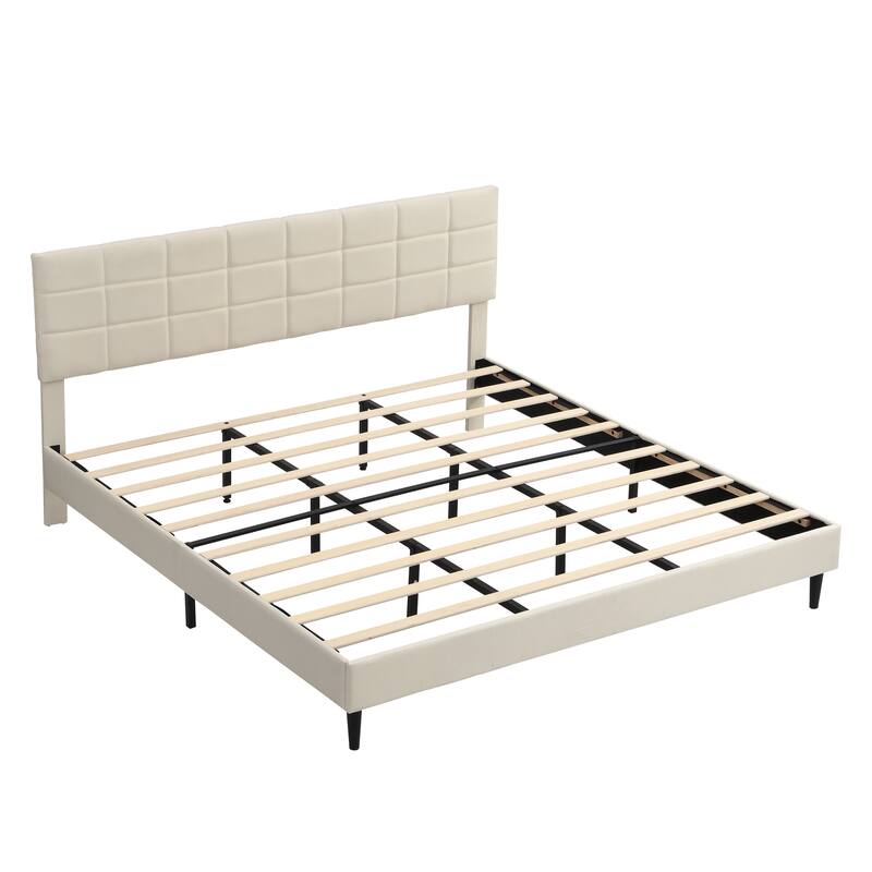 Platform Bed Frame with Fabric Upholstered Headboard
