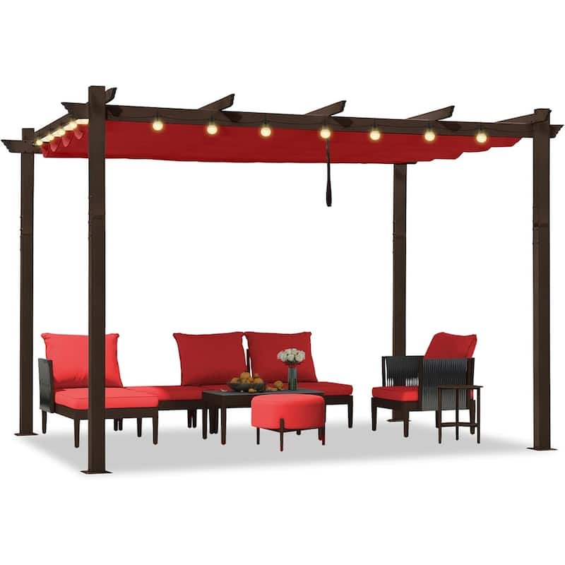 PURPLE LEAF Outdoor Retractable Bronze Metal Pergola w Canopy for Beach Deck Gazebo