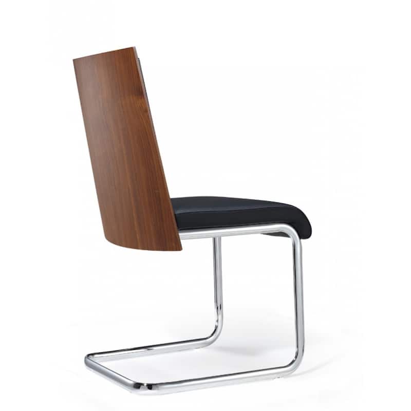 Black Faux Leather Dining Parsons Chairs with Silver Metal Legs Set of 2 - 22” L x 17” W x 34” H