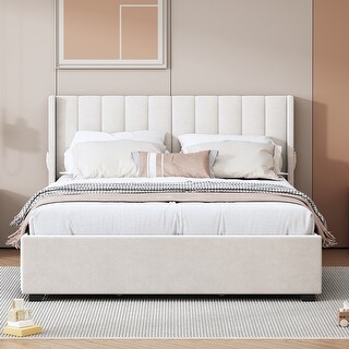 Queen Velvet Upholstered Platform Bed,Storage Bed with 4 Drawers,Beige ...