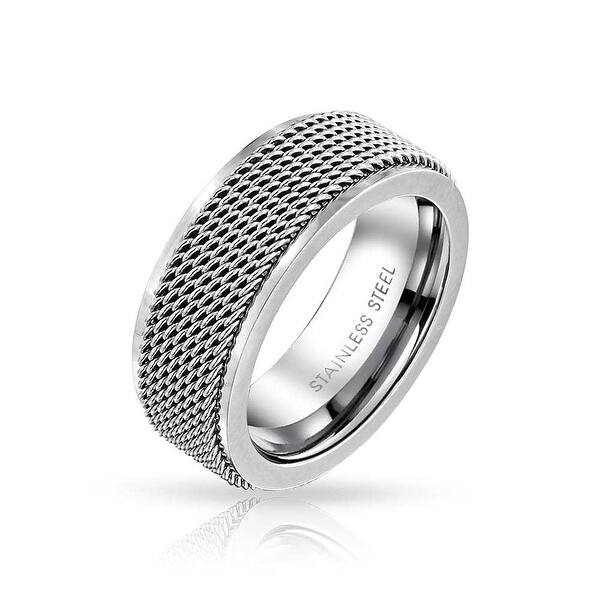 Shop Mens Rope Chain Mail Mesh Cable Wedding Band Ring Stainless Steel 8mm Overstock 17991114