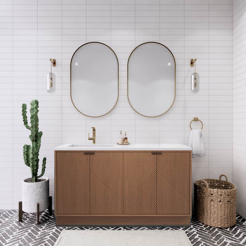 Milano 60" Freestanding Bathroom Vanity with Left White Sink