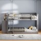 preview thumbnail 32 of 58, Wooden Floor Bunk Bed Frame with Storage Drawers, 3 Shelves, Full-length Guardrail and Reversible Ladder for Kids, Teens