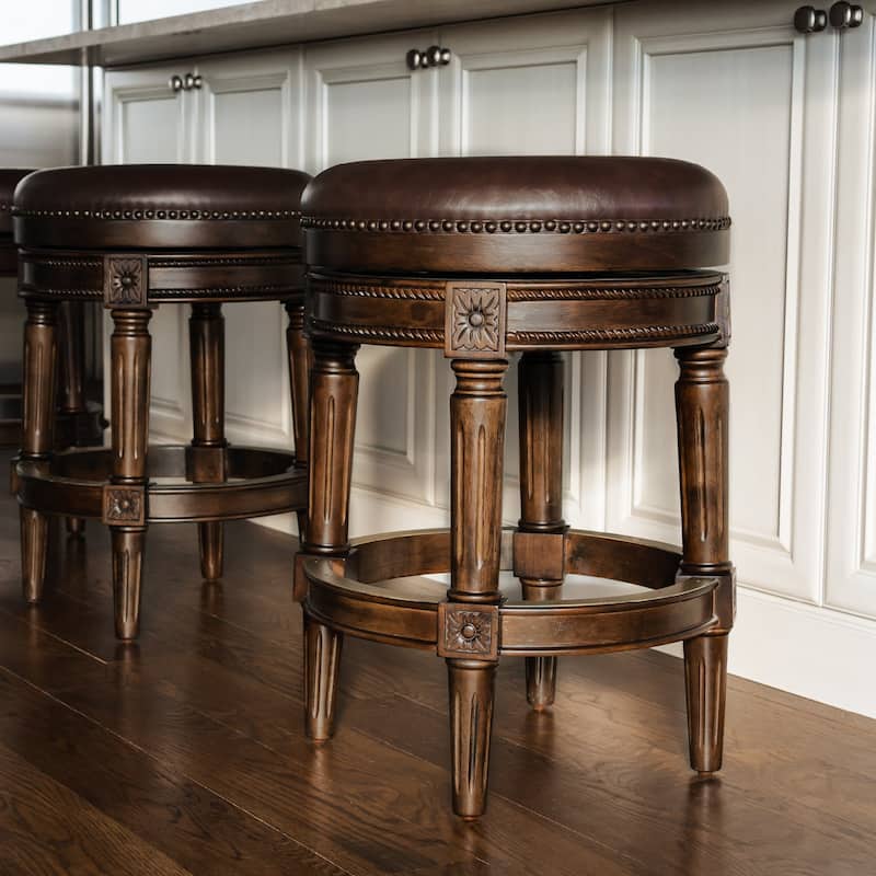 Maven Lane Pullman Backless Swivel Kitchen Stool - Dark Walnut Vegan Leather - Counter Height