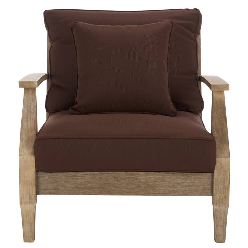SAFAVIEH Couture Freida Wood Patio Arm Chair - 31.4" W x 35.6" L x 32.6" H - 31"W x 36"D x 33"H
