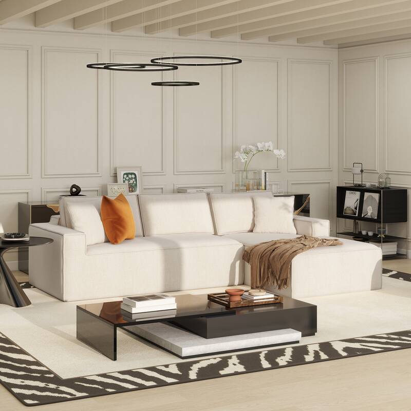 Brenley 110.5" Sofa-in-a-Box Chenille Upholstered Frameless 2-Piece Sectional Sofa
