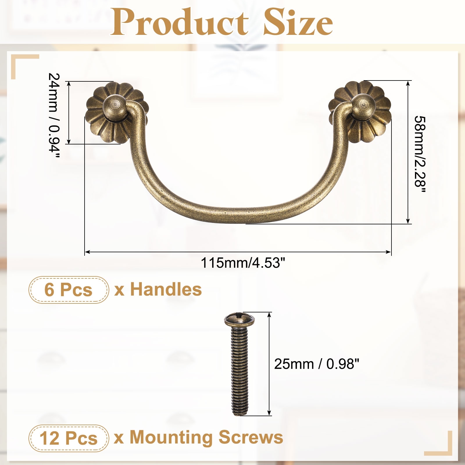 Brass Drawer Pulls and Knobs with Double Mounting Holes Vintage Ring Drawer Pulls with Screws