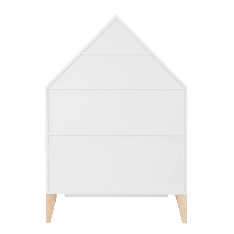 Danya B. Steiner White Dollhouse 8-Compartment Kids Book or Toy Figure Display Unit Freestanding Bookshelf with Beech Legs