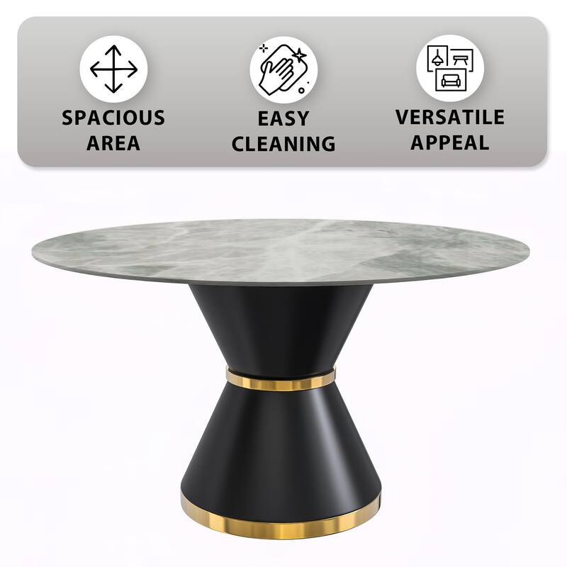 Qorvus Dining Table with 60" Top and Black/Gold Pedestal Base