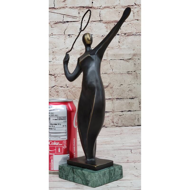 Tennis Badminton Player Serving Bronze Metal Statue Sculpture Figurine Signed 10 Inches X 6 Inches