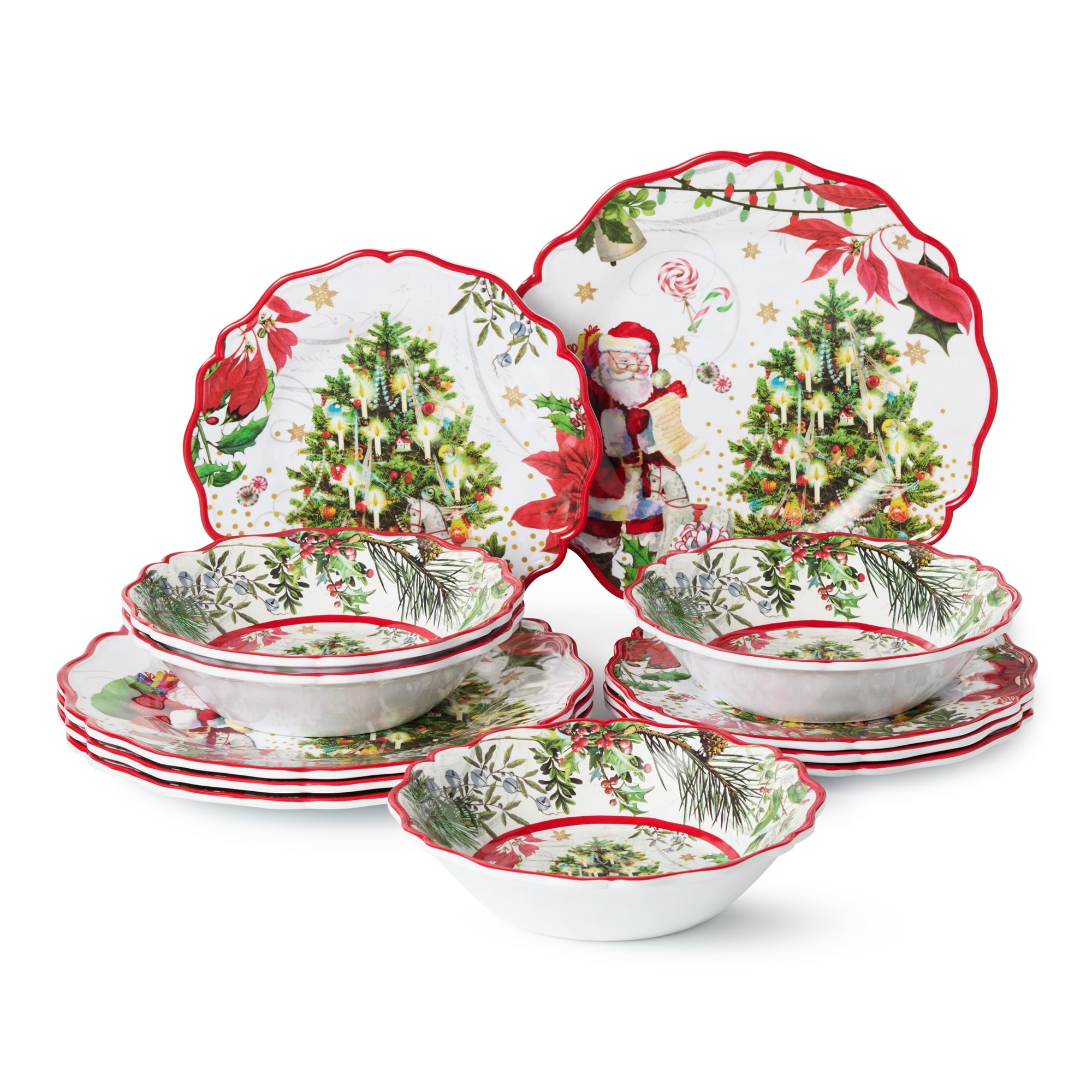 Certified International Santa's Delivery Melamine 12 pc Dinnerware Set, Service for 4 - 11"L x 11"W x 0.5"H
