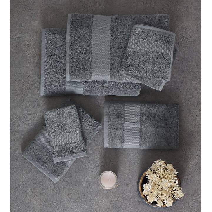 Fabstyles Diamond Turkish towel set of 6 (2 Hand, 2 Face 2 Bath towel) - TURKISH GREY