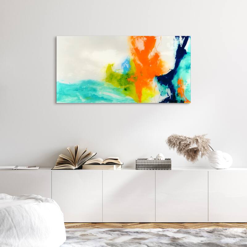 "Tidal Abstract 1" Frameless Free Floating Tempered Glass Panel Graphic Wall Art