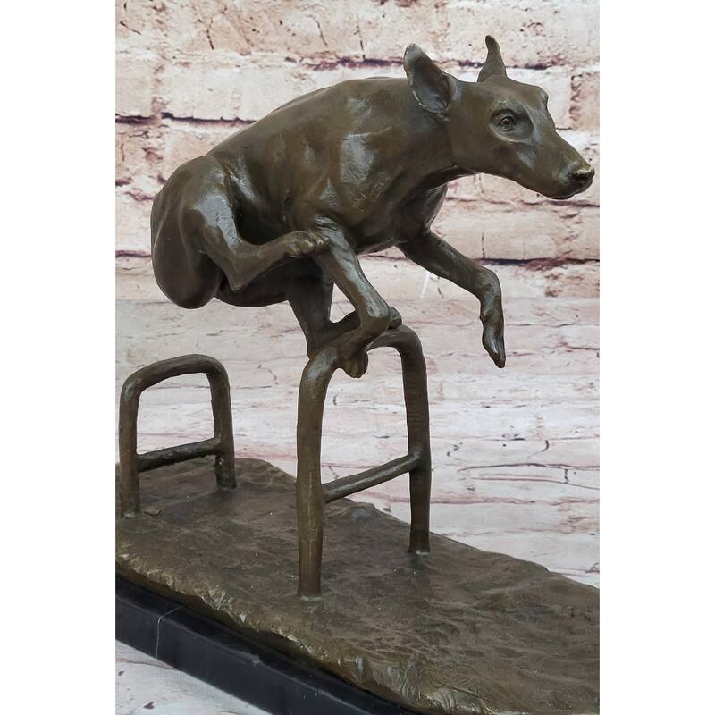 Dog Jumping Hurdle Bronze Sculpture Show Competition Trophy Original Art