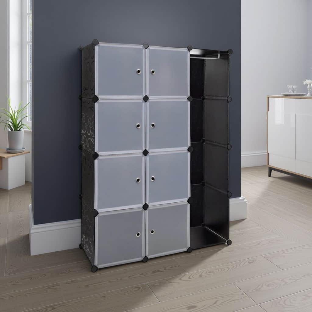 Modular Cabinet, 8 Storage n Hanging Compartments, Black White 59 Inch