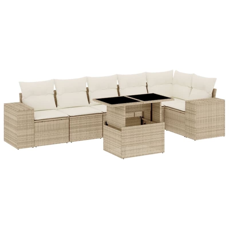 vidaXL Patio Sofa Set with Cushions Outdoor Furniture 7 Piece Poly Rattan - 21.7 x 39.4 x 28.7