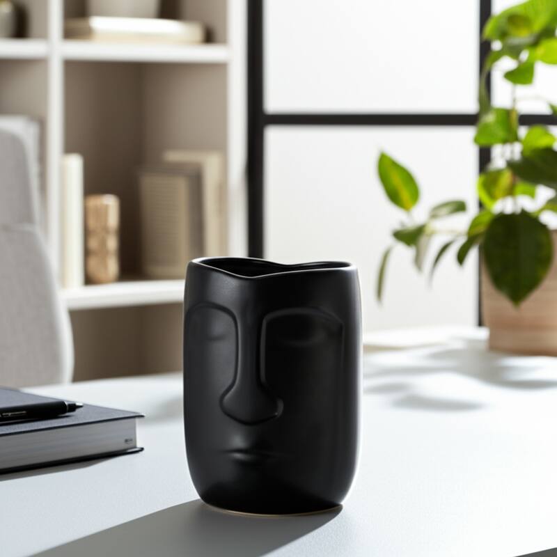 6" Ceramic Planter Vase, Face Design Vase in Black Planter Pot for Succulents and Plants, Indoor or Outdoor Ceramic