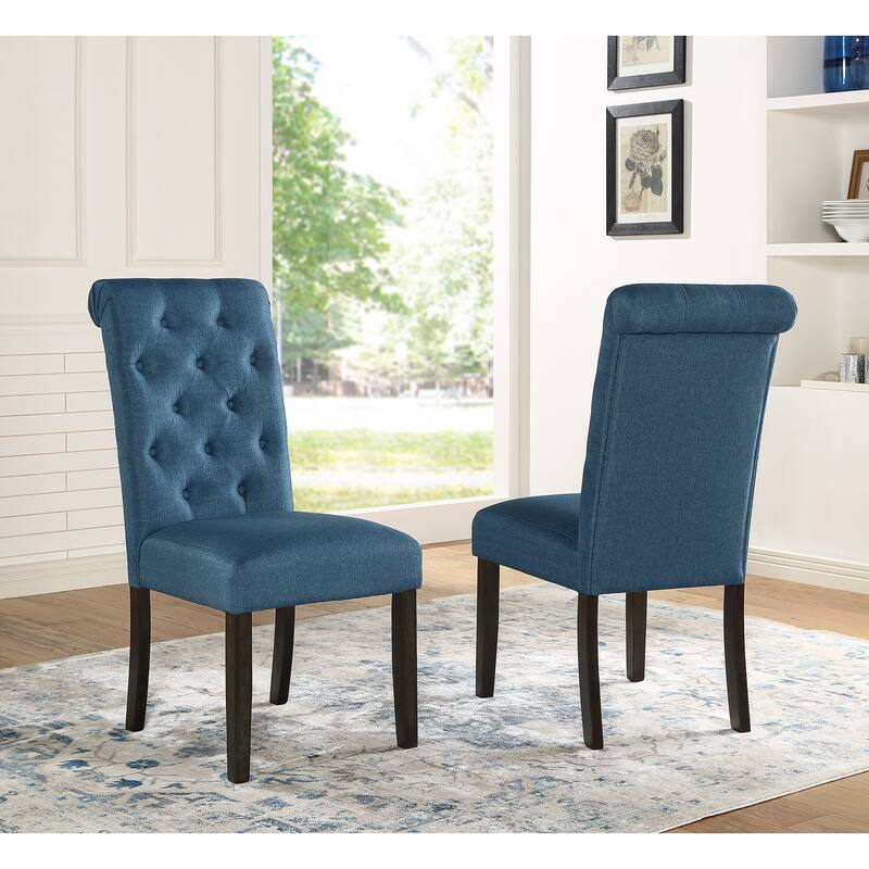 Blue Button Tufted Back Chair Dining Chair Reception Chair with Wood Legs, Minimalist Padded Chair Armless Chair