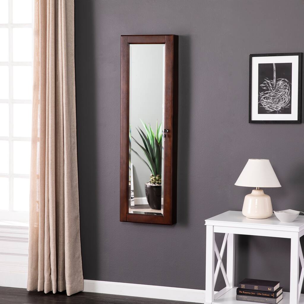 Copper Grove Galax Walnut Wall Mirror Jewelry Armoire