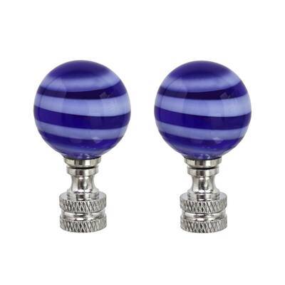 Aspen Creative 2 Pack Blue & White Glass Ball Lamp Finial in Nickel Finish, 2" Tall - BLUE & WHITE