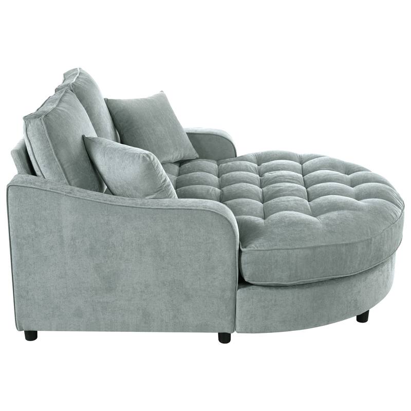 55" Misty Green Chenille Chaise Lounge Sofa Bed with Tufted Seat and Detachable Pillows