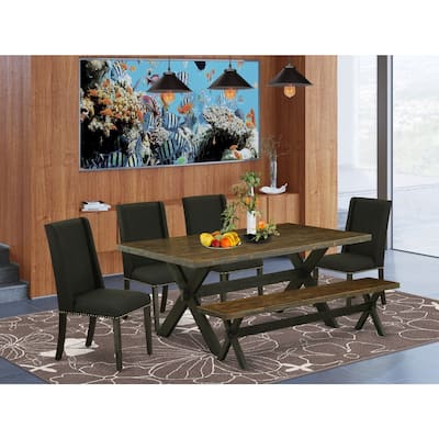 Mid Century Dining Table Set - 6 Piece Kitchen Set with Chairs & Bench