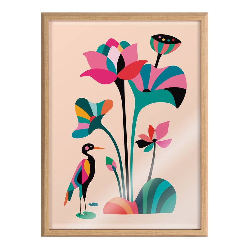 Kate and Laurel Blake Mid Century Modern Lotus Framed Printed Glass by Rachel Lee of My Dream Wall