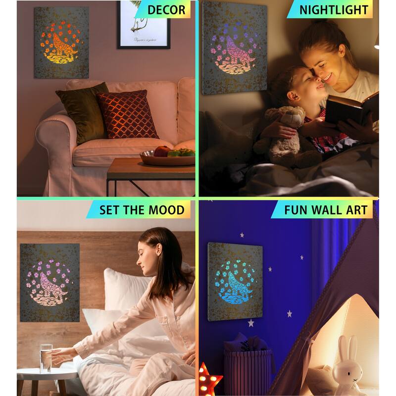 CoTa Global Wolf Light Up LED Wall Art - Fun Changing Color LED Light - 15.75Lx11.9Wx1H inches