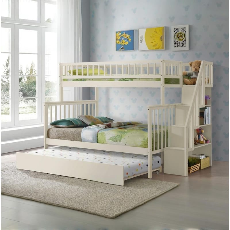 Versatile Stairway Bunk Bed with Extra Storage and Safety Features - Cream