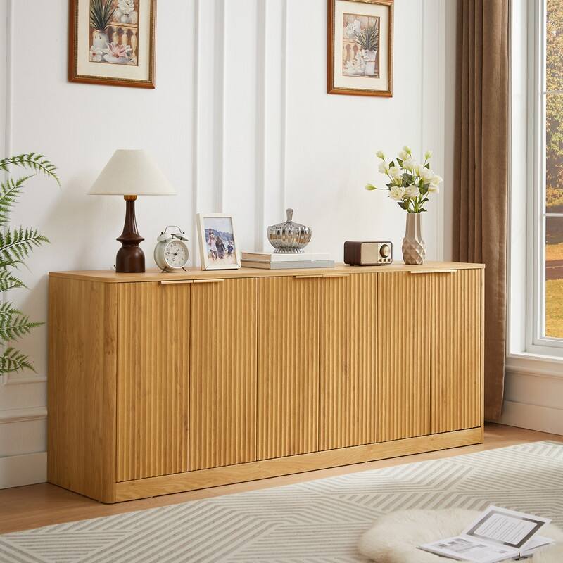 Sideboard Storage Cabinet TV Stand with wave pattern Buffet Cabinet Wooden Vertical Striped Cabinet