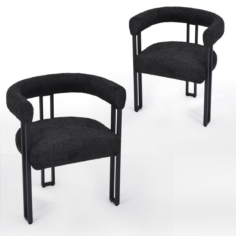 Set of 2 Upholstered Dining Arm Chairs, Bouclé Fabric Accent Chairs with Metal Frame, with Cushioned Seat & Back