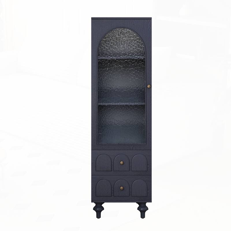 Tall Storage Cabinet Display Cabinet with Tempered Glass Door and an Adjustable Shelf