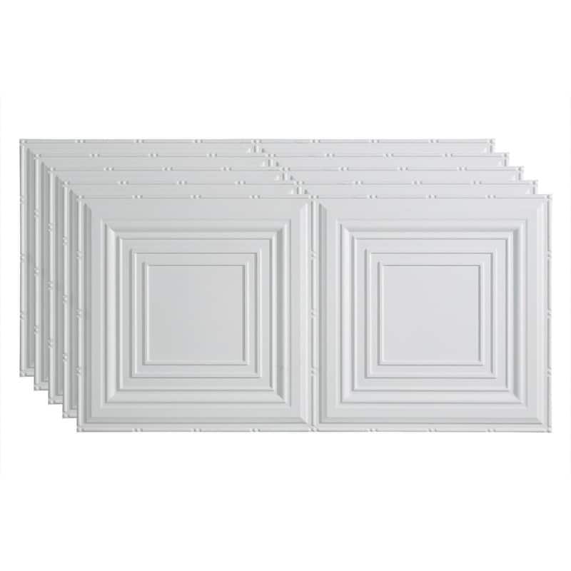 FASÄDE Traditional Style 3 Decorative Vinyl 2ft x 4ft Glue Up Ceiling Panel in Gloss White (5 Pack) - 5 Pack - Gloss White