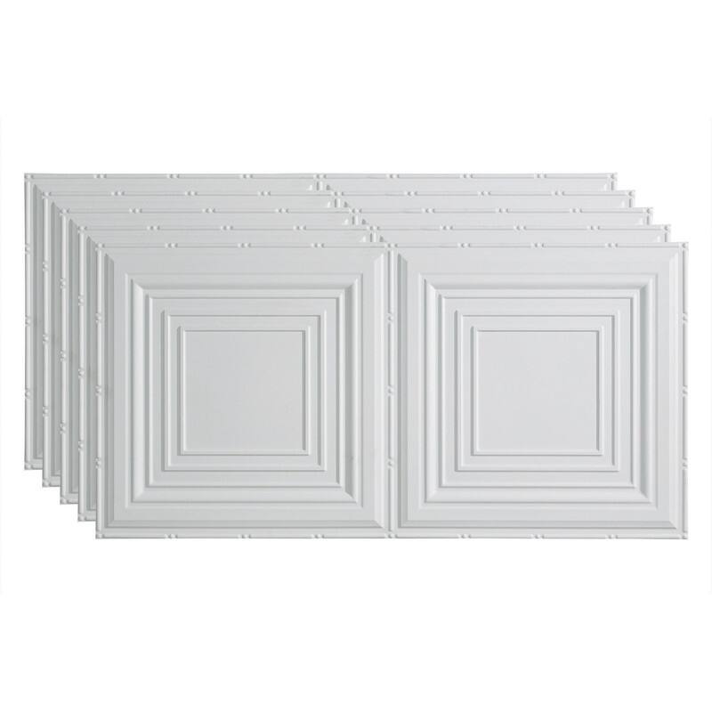 FASÄDE Traditional Style 3 Decorative Vinyl 2ft x 4ft Glue Up Ceiling Panel in Matte White (5 Pack) - 5 Pack - Matte White