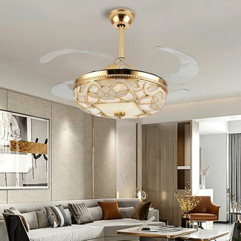 42Inch Golden Retractable Blades LED Ceiling Fan With Remote Control - 42"