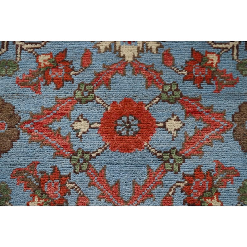 Light Blue Kazak Oriental Foyer Rug Hand-Knotted Floral Wool Carpet - 2'0" x 2'11"