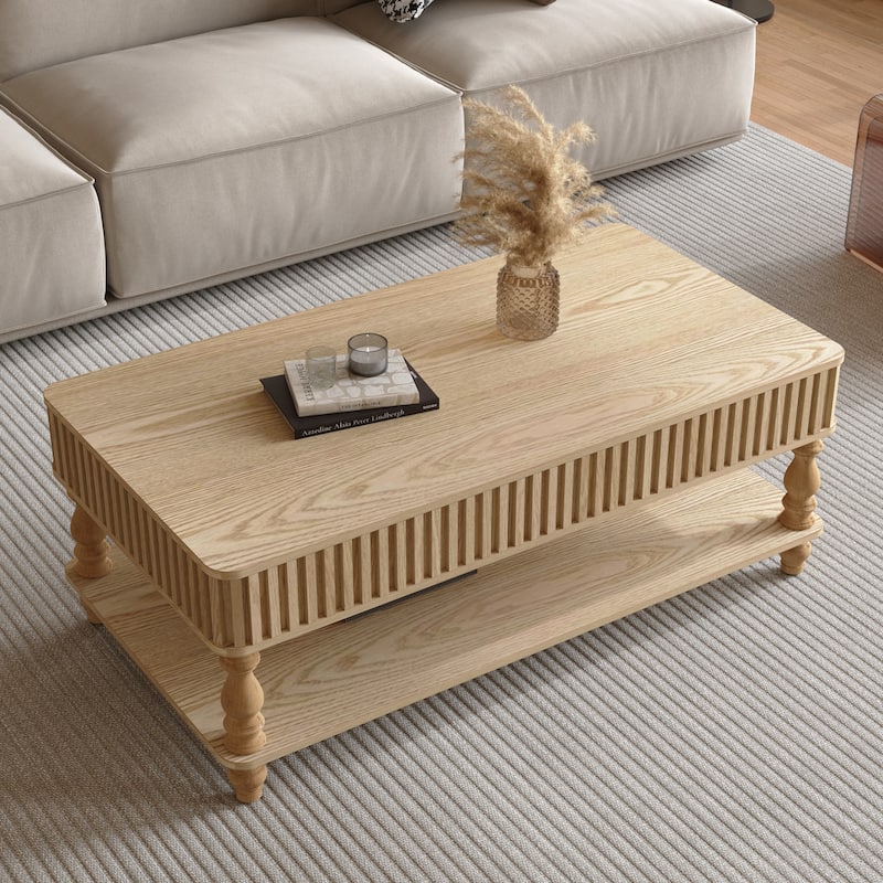 47.24 in Rectangular Fluted Lift-Top Coffee Table with Hidden Open Storage