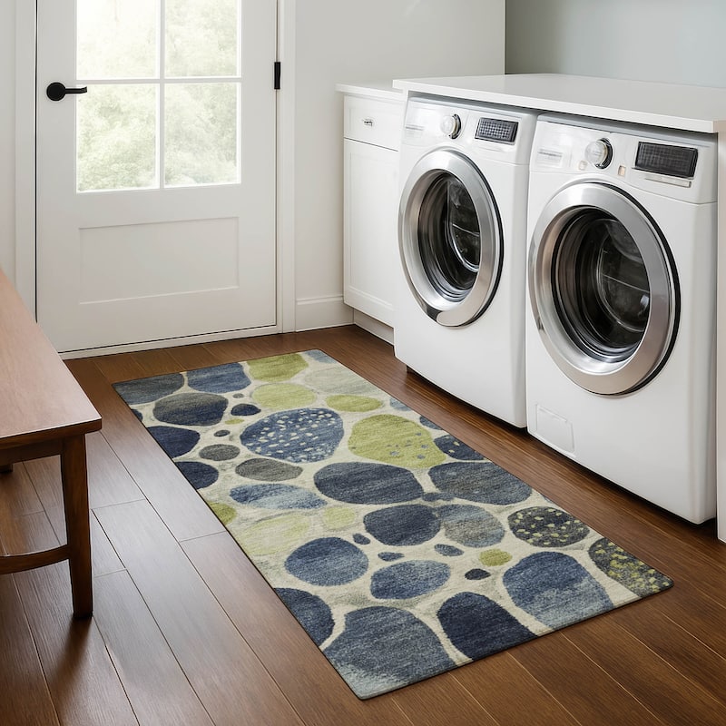 Premium Washable Super Soft Contemporary Cobble Mayfield Rug - Denim - 2'3" x 7'6"