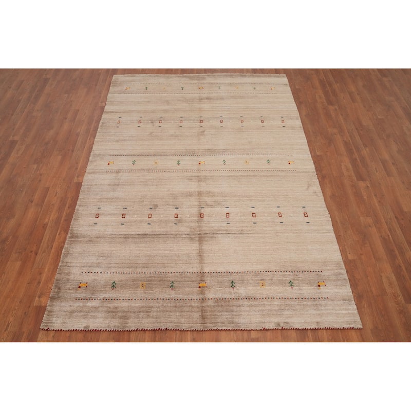 Hand Knotted Oriental 100% Wool Carpet Tribal Animal Pictorial Brown Gabbeh Area Rug - 8' 10'' X 5' 10''