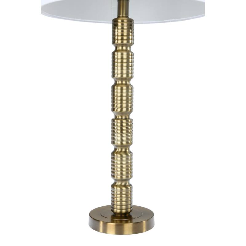 Faceted Stacked Metal Table Lamp with Linen Shade